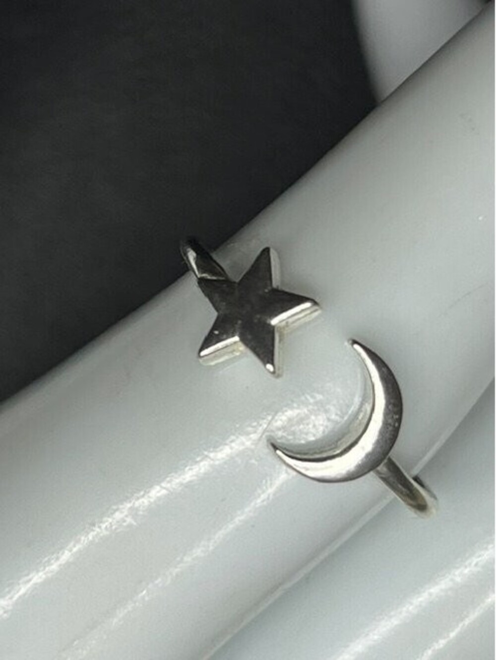 B7554 Alex and Ani Star Moon Open Ring Sterling Silver Adjustable Celestial 7